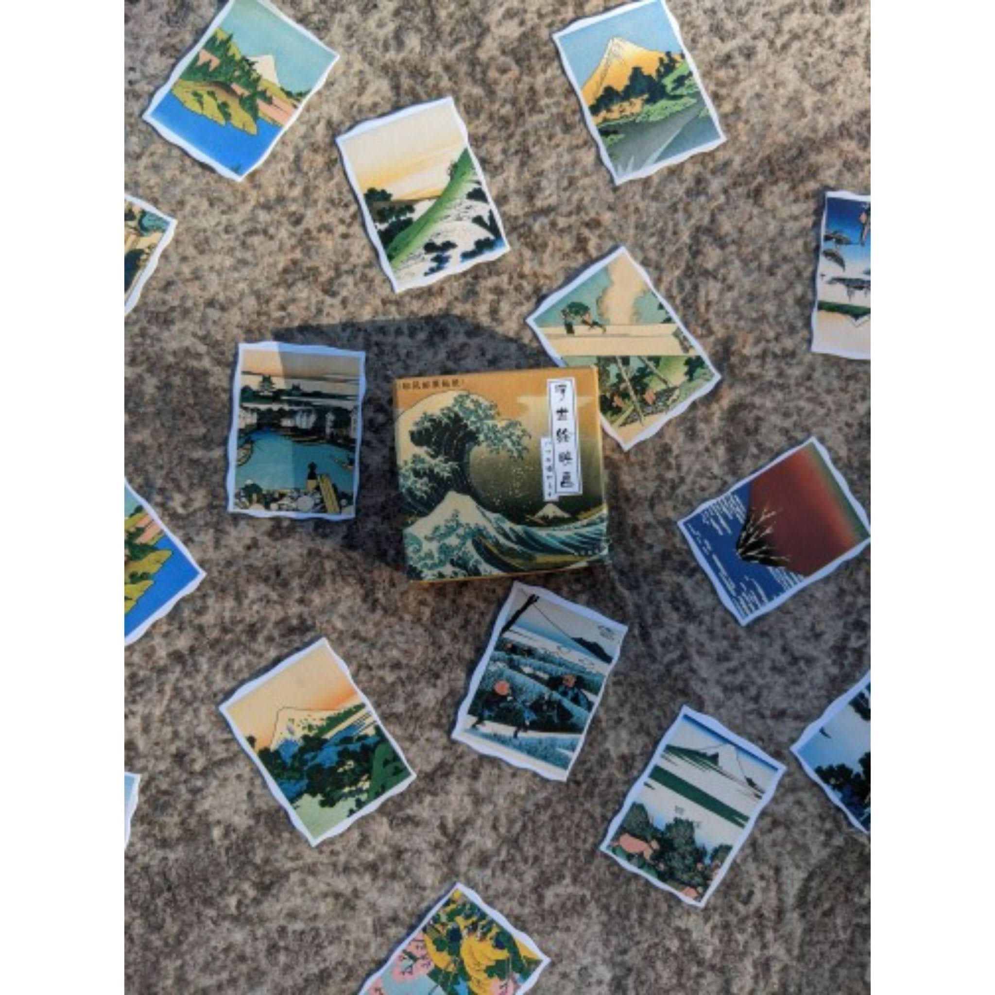 Japanese Postcards Stickers: Katsuchika Hokusai Ukiyo-E art on textured surface